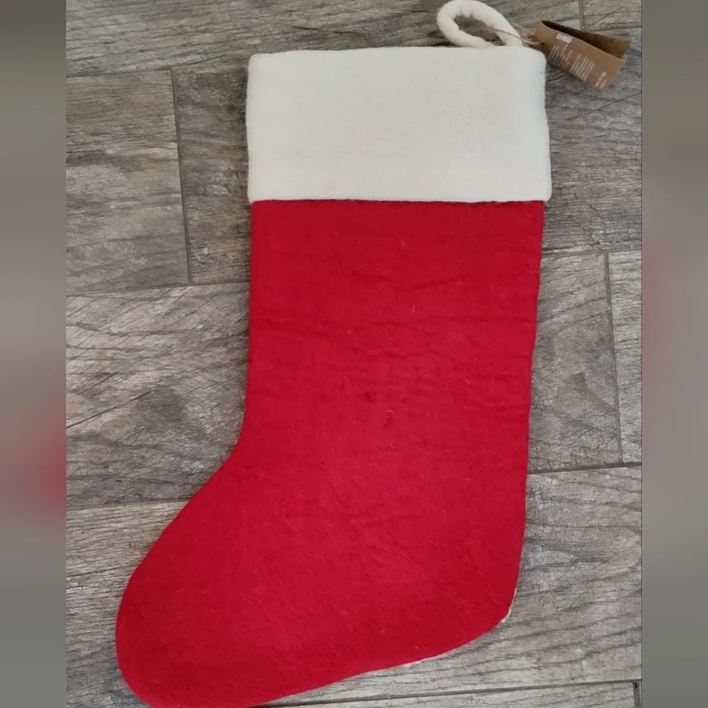 Handcrafted 100% Felted Wool POLAR BEAR Christmas Stockings Nepal West Elm Red